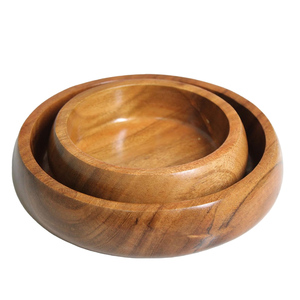 Juego de 2 cuencos de madera de acacia hechos a mano con diseño moderno de granja, cuencos de madera personalizados para servir, aptos para uso en alimentos con mesa de comedor - Product Image 1