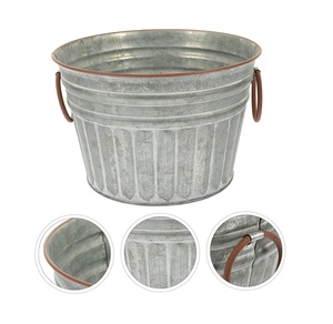 Maceta de Jardín Rústica Vintage al por Mayor, Cubo Galvanizado con Cuero Personalizado para Plantas y Flores de Interior - Product Image 5