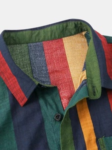 Conjunto de Camisa y Pantalones Cortos de Verano para Hombre, Camisa a Rayas Coloridas y Pantalones Cortos Transpirables de Algodón para Hombre - Product Image 3