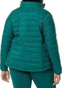 Women's Emerald Green Quilted Jacket <b>Stand</b> Collar Full Sleeve Zipper Closure Solid Color Winter Puffer <b>Coat</b> - Product Image 4