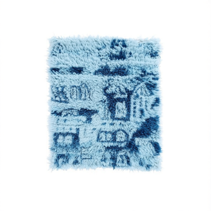 Alfombra de viscosa y lana anudada a mano, de pelo bajo y esponjosa, con motivo de pueblo azul, para sala de estar moderna - Product Image 2