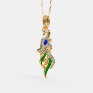 Collier pendentif en or jaune avec émail paon et diamant de laboratoire - Product Image 4