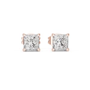 Boucles d'oreilles solitaires certifiées taille princesse avec diamants de haute clarté et couleur vive, en or rose 14 carats, bijoux élégants pour femmes - Product Image 3