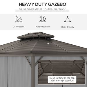 Gazebo 10x12 piedi con Tetto Rigido in Alluminio e Tende Grigie, Rete Inclusa, per Giardino e Patio - Pergola in Legno Rivestito - Product Image 4