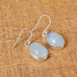 Handmade Oval Moonstone Hook Earrings 925 Sterling Silver June Birthstone Gemstone Jewelry - Product Image 2