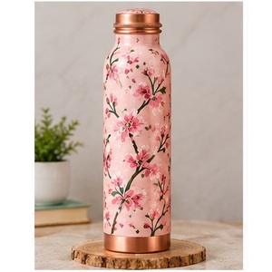 Bouteille d'eau en cuivre à motif géométrique moderne avec couvercle en cuivre, vaisselle de voyage portable - Product Image 3