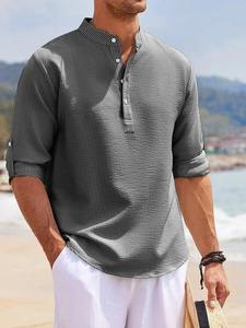 Camiseta Casual de Punto para Hombre, Cuello Alto, Manga Corta, Color Sólido, Corte Regular, Negra - Product Image 6