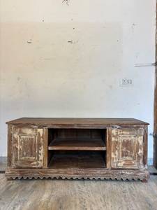 Paradise Handicrafts Solid Mango Wood Carved <b>TV</b> Cabinet Storage | Elegant Wooden <b>TV</b> <b>Stand</b> Drawers | Modern Vintage Home - Product Image 1
