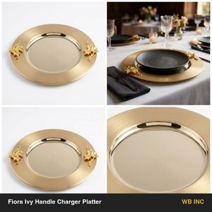 Assiette de présentation de luxe faite à la main en acier inoxydable 304, 33 cm, avec bordure en motif de lierre PVD doré, pour la décoration intérieure, les hôtels et les mariages - Product Image 6