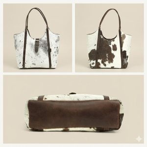 Bolso Tote de Cuero Vacuno Western Frontier – Bolso de Mano de Cuero Premium Marrón y Blanco con Pelo, Diseñado con Interior Espacioso y Estilo Vintage - Product Image 3