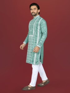 Kurta Verde Menta Bordada para Hombre, Top Pakistaní de Manga Larga, Ropa Tradicional India para Ceremonias - Product Image 2
