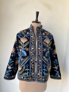 Veste kimono en velours de coton 100% faite à la main |   Automne/Hiver Respirant Écologique Anti-rides Séchage rapide Col rond matelassé - Product Image 5