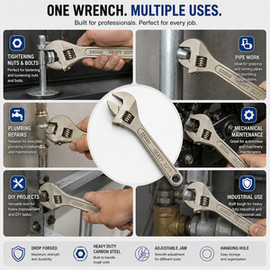 ประแจปรับระดับได้แบบ Heavy Duty ผิวซาติน ผลิตจากเหล็กกล้าคาร์บอน ตีขึ้นรูปแข็งแรง ทนทาน เหมาะสำหรับงานประปาและซ่อมรถยนต์ - Product Image 5