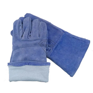 Gants de soudage professionnels en cuir suédé bleu, résistants à la chaleur, de protection robuste pour le soudage industriel - Product Image 4