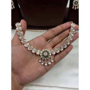 <b>Indian</b> Ethnic Artificial <b>Jewellery</b>-Revati Moissanite Pearl Necklace <b>Set</b> Gold Plated - Product Image 2