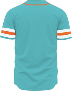 Maillot de baseball pour homme, bleu sarcelle, manches courtes, rayures orange et blanches aux poignets, respirant, coupe classique, vêtements pour toutes les saisons - Product Image 5