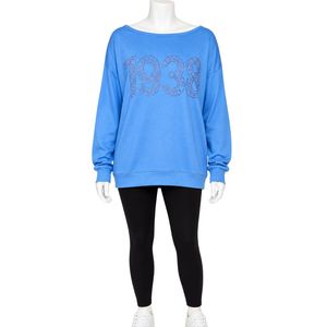 เสื้อสเวตเชิ้ตลายกราฟิกสีน้ำเงินสำหรับผู้หญิง ปี 1938 แบบเปิดไหล่ แขนยาว สวมใส่สบาย แฟชั่นสตรีทแวร์ ใส่ได้ทุกวัน - Product Image 1