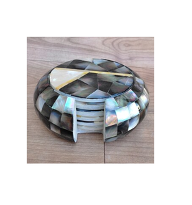 Royal Design MOP <b>Coaster</b> With Holder Modern Round Mother Of Pearl <b>Coaster</b> <b>Set</b> At Low Price - Product Image 3