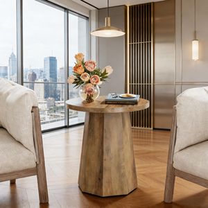 Tavolino Rotondo in Legno con Base Ottagonale, Utilizzabile come Comodino o Tavolino d'Appoggio - Product Image 2