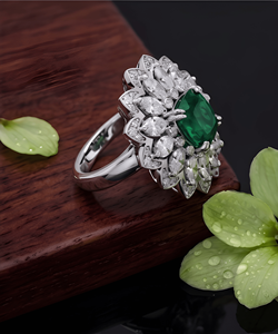 Luxury Lab Grown Cushion Green Flower <b>Ring</b> Halo Diamond Statement <b>Cocktail</b> <b>Ring</b> Jewelry for Woman | Perfect for Gift & Party's - Product Image 2