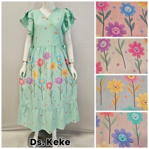 Chemise de nuit Chrysanta pour femme, longueur genou, style kimono, col rond, manches à volants doux, imprimé floral, en rayonne, pour l'été et le quotidien - Product Image 3