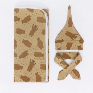 Ensemble de couvertures portables en coton, imprimé lapin bleu, doux, avec bonnet, pour bébé - Product Image 6