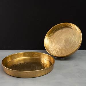 Round Hammered Metal Serving <b>Plate</b> With Dual Handles Handmade Glam Style Dishes For Modern Dining Use - Product Image 3