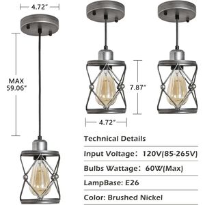 Lampada a Sospensione Industriale Rustica Mini Gabbia, Stile Fattoria, Grigio Argento, per Isola Cucina, Alimentazione AC, Installazione Sospesa - Product Image 6