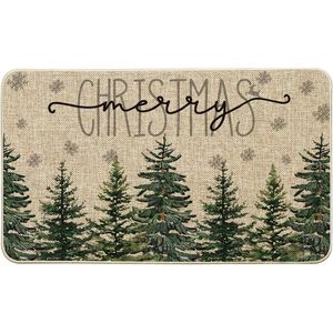 Tappetino Decorativo Natalizio per Esterni con Alberi di Pino e Fiocchi di Neve, Tappeto Invernale a Basso Profilo per Ingresso 1 - Product Image 1