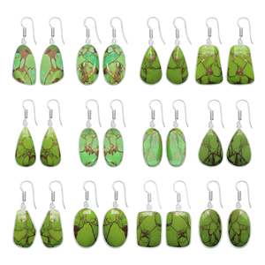 Brass Luxury Charm Earrings for Party and Gift Unique Design Natural Irregular Green Turquoise <b>Stone</b> Silver Plated Earring - Product Image 1