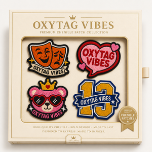 Ensemble de patchs brodés en chenille Oxytag Vibes avec motifs de masques de théâtre, cœur, ours et numéro 13, prix abordable, vente en gros OEM - Product Image 2