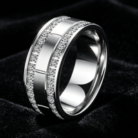 Bague en titane avec double rangée de zircone pavée, alliance brossée de 8 mm pour hommes et femmes, bijoux de luxe en gros