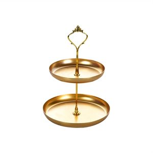 Support à gâteau à 3 niveaux en acier inoxydable, plateau de service rond multi-couches avec poignée annulaire, finition argentée faite à la main - Product Image 3