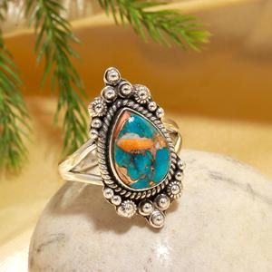 Genuine Spiny oyster copper <b>Turquoise</b> 925 Sterling Silver <b>Ring</b> Wedding Princess Anxiety Twisted Handmade <b>Ring</b> - Product Image 3