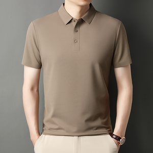 Polo de seda helada de calidad al por mayor para hombre, camiseta de manga corta con cuello holgado para verano, polo de negocios de color liso - Product Image 4