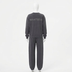 Men <b>Charcoal</b> Gray Sweatshirt <b>Jogger</b> Set Rhinestone Lettering Crewneck Matching Two Piece Tracksuit Streetwear - Product Image 4