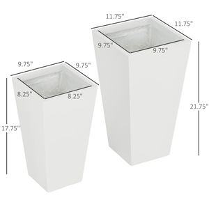 Lot de 2 pots de fleurs élégants en MgO blanc pour extérieur avec grande jardinière en bois et pots métalliques pour jardin, patio, cour, drainage - Product Image 3