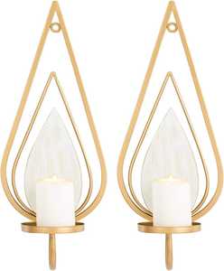 Gold Iron Hanging Wall <b>Candle</b> <b>Sconce</b> Gold Metal Holder for Living Room Bedroom Hallway Home Decor - Product Image 3