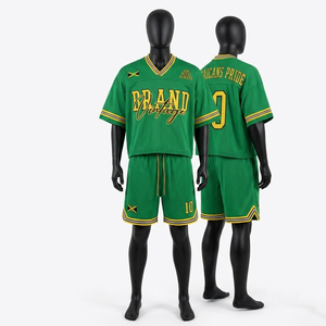 Premium 140 GSM Polyester Mesh Shorts Set Green <b>Gold</b> Athletic Uniform Custom Digital Print Embroidery <b>Number</b> Quick Dry - Product Image 1