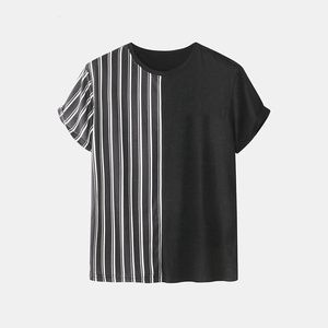 Ensemble T-shirt à manches courtes et short rayé color block pour homme, en coton respirant, décontracté, pour l'été - Product Image 4