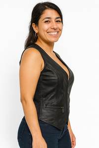 Gilet ajusté en cuir véritable pour femme avec fermeture éclair – Veste sans manches élégante et chic - Product Image 3