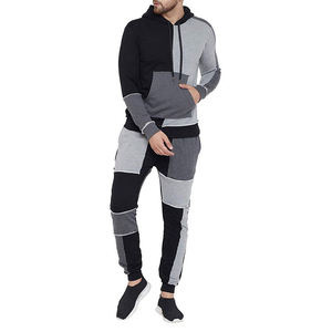 Conjunto Deportivo Informal con Capucha para Hombre, Color Sólido, Bloques de Color, Manga Larga, Bolsillos Laterales, Material Transpirable de Poliéster y Algodón - Product Image 1