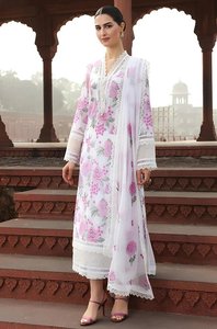 Salwar Kameez de Algodón con Estampado Floral Blanco para Mujer, Estilo Largo y Holgado, Ropa Tradicional Étnica de India y Pakistán, Estilo de Boda - Product Image 2