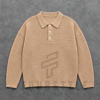 Pull en laine côtelée pour homme, chaud, à manches longues, col boutonné, décontracté, hiver