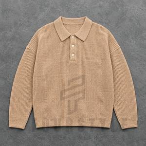 Pull en laine côtelée pour homme, chaud, à manches longues, col boutonné, décontracté, hiver - Product Image 1