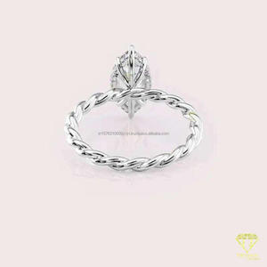 Bague de fiançailles en or blanc torsadé avec pierre de laboratoire taille marquise, solitaire, style vintage, pour mariage ou promesse - Product Image 6