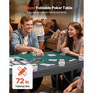 Table de poker pliable de 72 pouces pour 7 joueurs, semi-ovale, portable, pour le jeu et les loisirs, avec rails rembourrés et porte-gobelets - Product Image 2