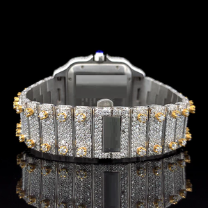 Montre de luxe unisexe étanche avec mouvement mécanique en acier inoxydable, cadran analogique carré doré avec chiffres romains, diamants Moissanite et alarme GPS - Product Image 4
