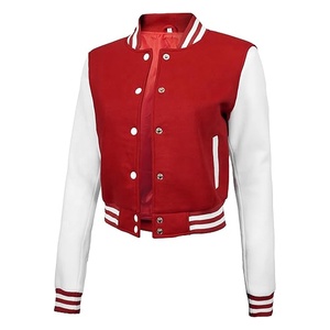 Chaqueta Varsity Corta Personalizada al por Mayor para Mujer, de Cuero Genuino y Lana, con Bordado Universitario, Material de Poliéster, para Otoño - Product Image 1