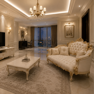 Sofá Clásico de Lujo Tallado, Muebles Tapizados para Sala de Estar, Sofá de Madera Estilo Francés para Villa, Hotel, Apartamento - Product Image 5